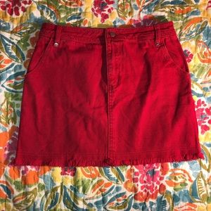 Hot Red Mini Denim Skirt